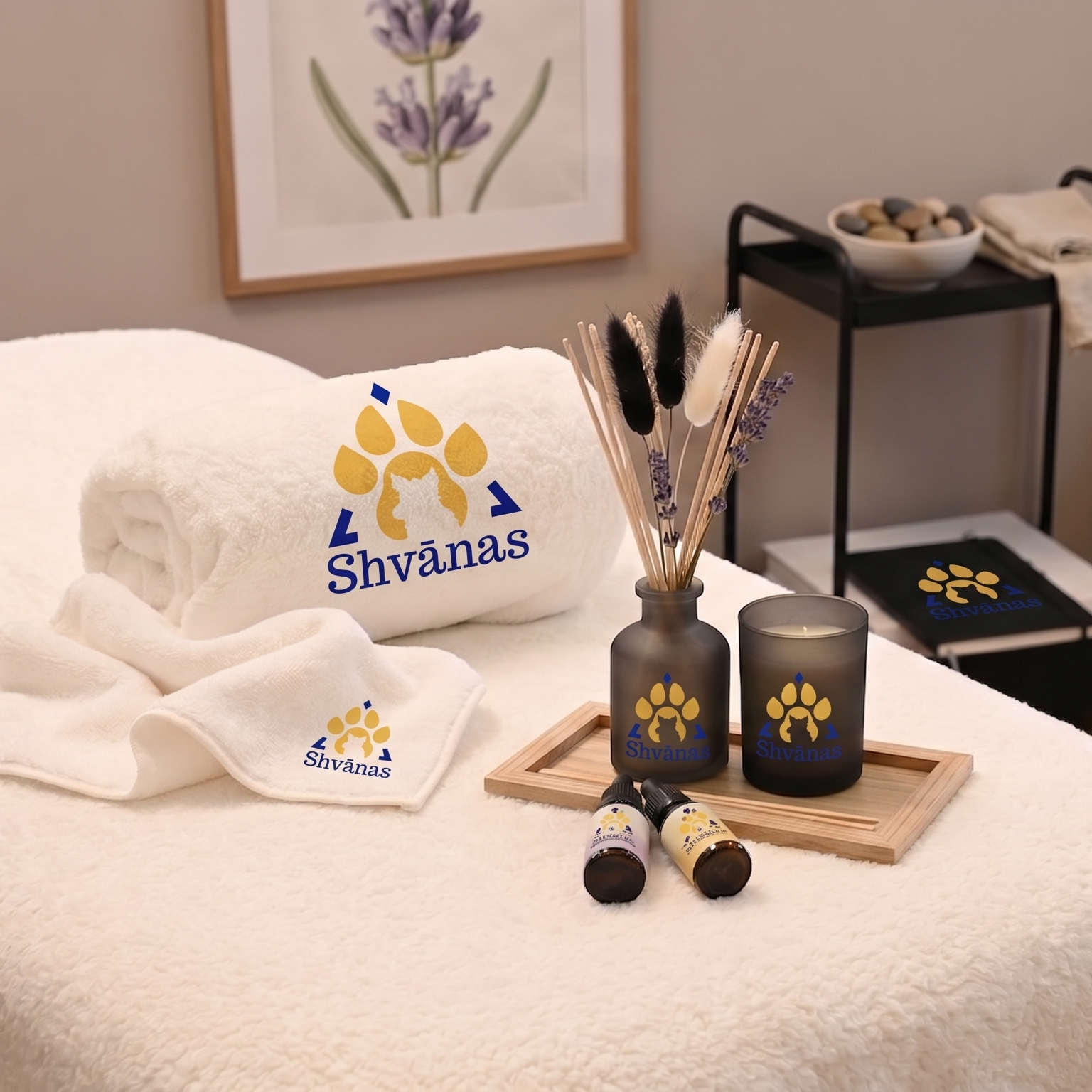 Towels on a massage table in a spa setting.